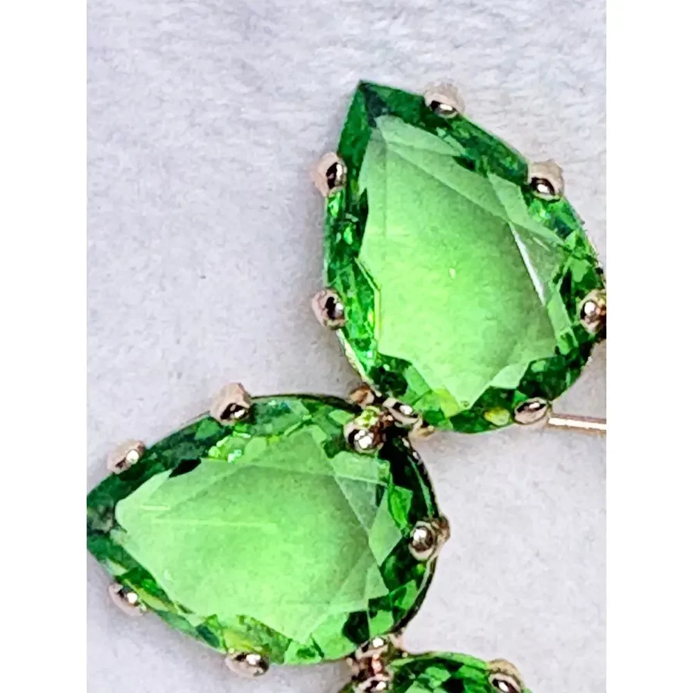 Mid‑Century Gold‑Tone Floral Brooch with Pear‑Cut Green Czech Glass Stones